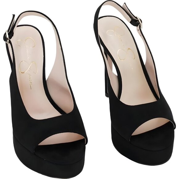 Jessica Simpson Sibilla Slingback Platform Peep Toe Heels Black Women's US 6.5M - Picture 1 of 6